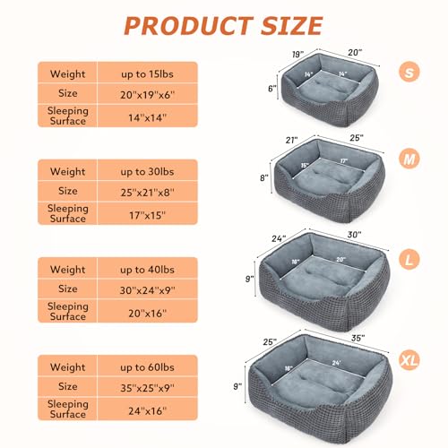 MIXJOY Dog Bed for Large Medium Small Dogs, Rectangle Washable Sleeping Puppy Bed, Soft Calming Cat Beds for Indoor Cats, Orthopedic Pet Sofa Bed