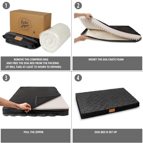 Patas Lague Orthopedic Dog Bed Large Sized Dog 36''X24'', Waterproof Soft Comfortable Egg Crate Foam Large Pet Beds Crate Mat with Removable Washable