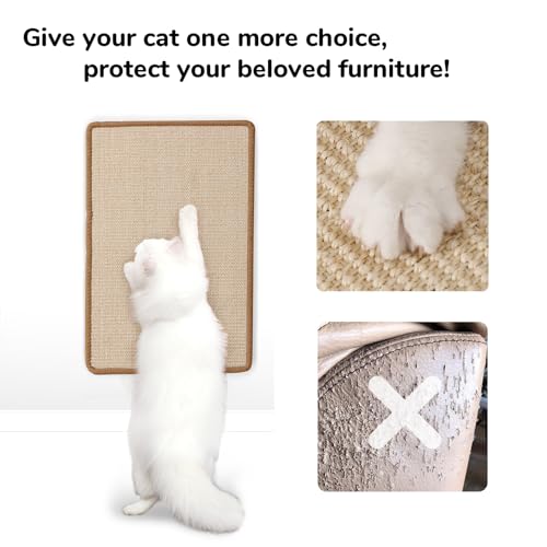 FUKUMARU Cat Scratcher Mat, 23.6 X 15.7 Inch Natural Sisal Cat Scratch Mats, Horizontal Cat Floor Scratching Pad Rug with Sticky Tapes, Protect Sofa