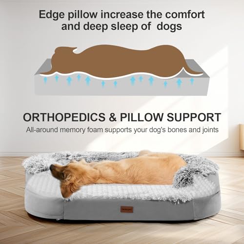 3.7 inch Thickened Orthopedic Dog Beds for Extra Large Dogs, Supportive Dog Sofa Bed with 28D Egg-Crate Foam, Removable Washable Cover, Waterproof