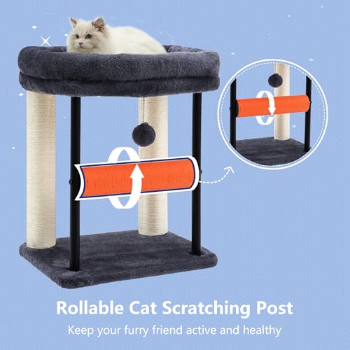 Hey-brother Cat Tree, Cat Scratching Posts with Bed, Sturdy Tower with Fully Sisal-Wrapped Columns and Plush Toy Ball for Indoor Kittens, 18.9