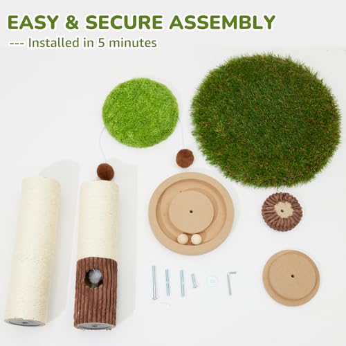 34inches Tall Cat Scratching Post with Cat Ball Track Toy Heavy Duty and Thicker Large Diameter Natural Sisal Cat Scratcher Post for Indoor Cats