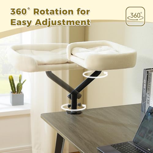 PAWZ Road Cat Desk Bed for Indoor Cats, Cat Bed for Desk Supports Up to 50 lbs, 360° Rotation & Adjustable, Nest Desktop Attachment Cats Hammock for