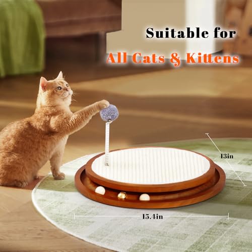 Cat Scratcher, Cat Cratch Sisal Pad with Wooden Roller Ball Toy, Cat Scratchers Interactive Toys for Indoor Cats, Satisfies Kitten’s Scratching