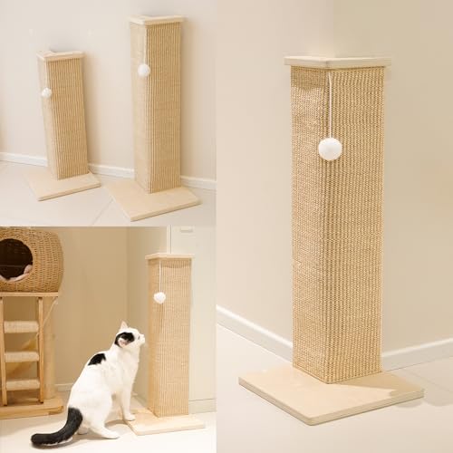 PETKARAY Couch Corner Cat Scratcher, 28'' Corner Scratching Post Cat Wall Scratcher, Sisal Scratch Pad for Sofa, Wall Furniture Protector with Toy