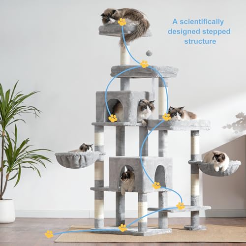 Hey-brother Cat Tree Tower, Scratching Posts with a Extended Part, Wide Platforms, Cozy Condos, Hammocks, Sisal Columns and Ball for Indoor Cats