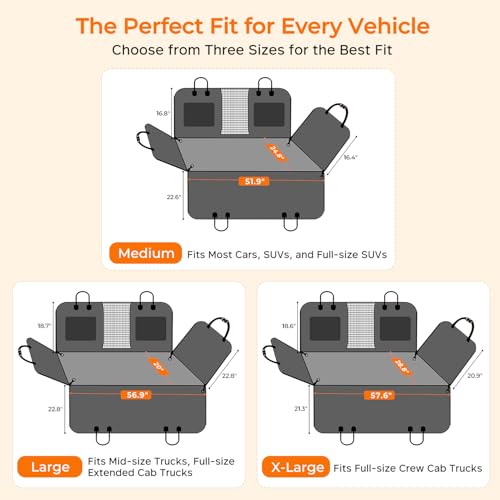 URPOWER Back Seat Extender for Dogs - Large Hard Bottom Dog Car Seat Cover Holds 550lbs, Waterproof Comfortable Dog Hammock Pet Bed with High-Density