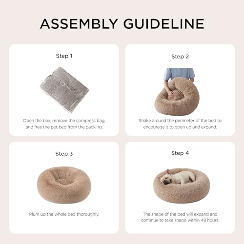 Bedsure Calming Dog Bed Medium Size Dog - Donut Washable Medium Pet Bed, 30 inches Anti-Slip Round Fluffy Plush Faux Fur Cat Bed, Fits up to 45 lbs