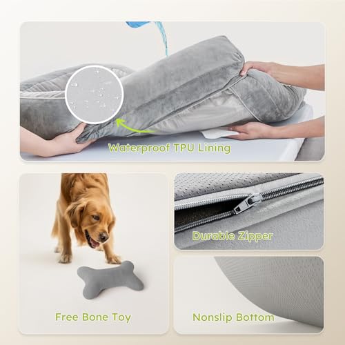 Extra Large Dog Bed, Orthopedic Dog Bed with Cooling Gel Memory Foam, Waterproof XL Pet Bed with Removable Washable Cover, 42" Pet Sofa Couch Dutch