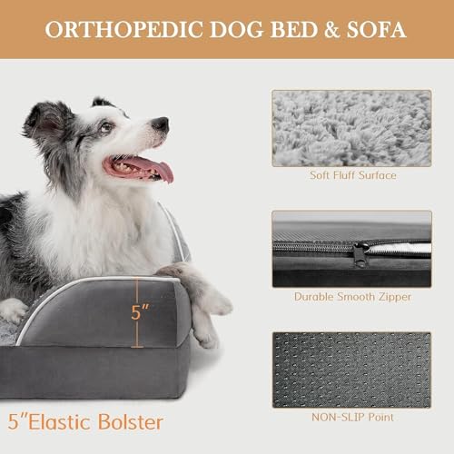 Comfort Expression Orthopedic Dog Bed for Extra Large Dogs 42x30 Inch, Waterproof Egg Crate Foam XL Pet Bed with Removable Bolsters, Dog Couch with