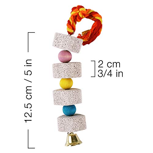 Unibene Parrot Chewing Toy, Bird Beak Grinding Stone with Bell, Lava Block Calcium Supplement Food for African Greys Conure Eclectus Budgies