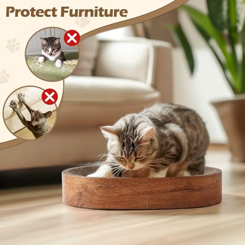 ComSaf Cat Scratching Board - Cat Scratcher Bed for Indoor Cats, Corrugated Cardboard Cat Scratch Pad, Durable Oval Cat Scratcher Bed Bowl for