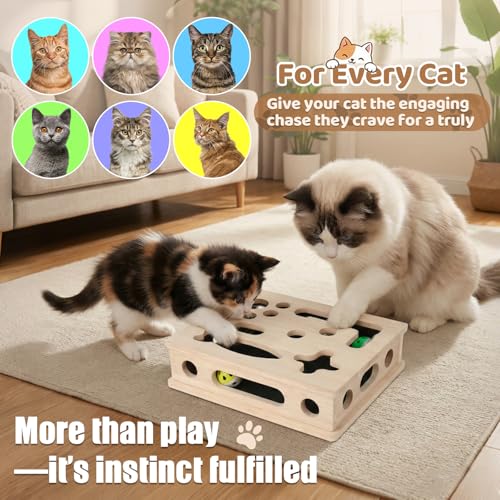 Cat Scratch Puzzle Enrichment Box, Smooth Solid Wood Cat Nail File Enrichment Box with Built-in Sandpaper, Cat Nail File Box Stress Free Alternative