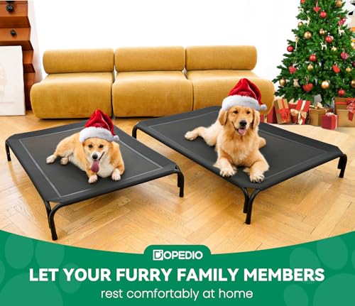 Elevated Dog Bed Raised Outdoor Dog Cot for Large Dogs, Installation Requires No Tools, Frame with Washable Cooling Breathable Mesh Anti-Slip Feet