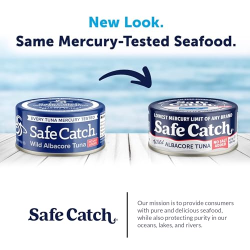 Safe Catch Canned Lowest Mercury Limit Albacore Tuna Fish No Salt Added, Wild Caught, Gluten-Free, Kosher, Keto, 5oz Can, 6-Pack