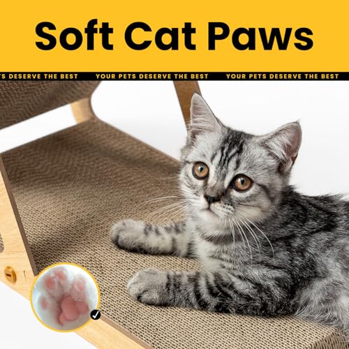 Cat Scratcher Cardboard with Wood Frame, 3-in-1 Vertical & Horizontal Scratching Pad, Reversible Cat Scratch Board, Durable Furniture Protector for