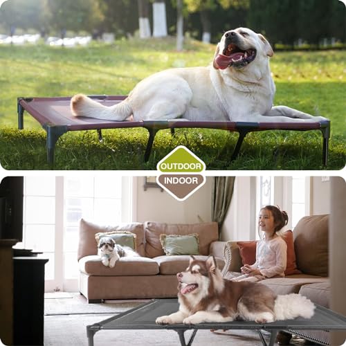 Suddus Elevated Dog Bed for Large Dogs 140lb, Breathable Cooling Raised Dog Cot with Dual Support Bars & Metal Frame, No-Slip Feet, Waterproof Pet