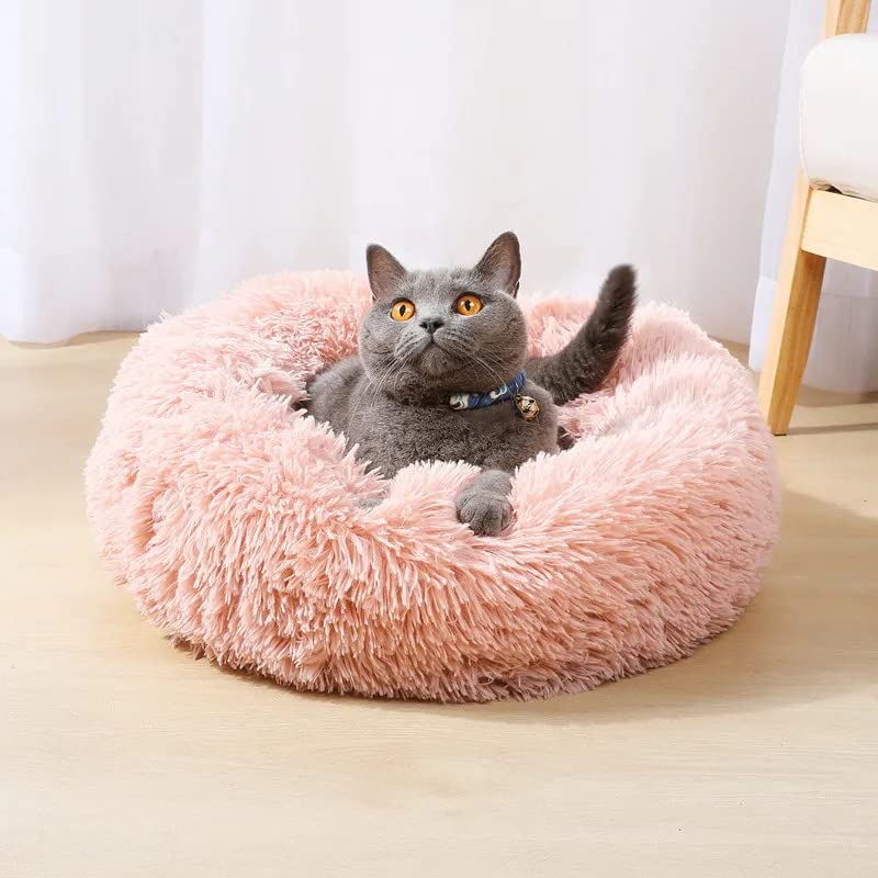 Cat Beds for Indoor Cats - Cat Bed Washable 20/24 inches, Dog Beds for Small Medium Dogs, Anti Anxiety Round Fluffy Plush Faux Fur Pet Bed, Thick