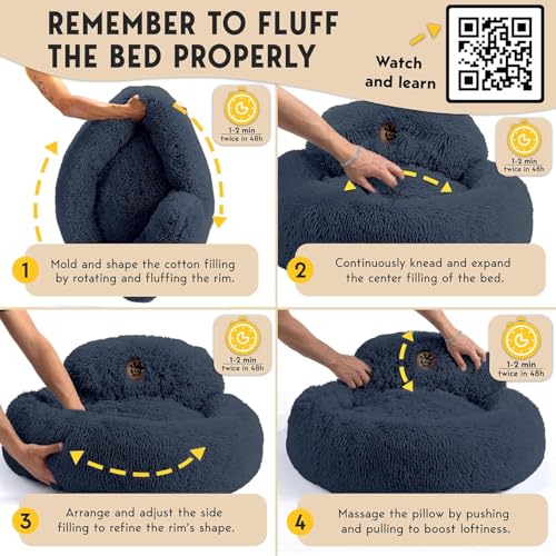 PetJett Calming Dog Bed Medium Size Dog - 30'' Donut Bed, Anti-Slip & Washable Super Soft Fluffy Plush Round Bed, Anti-Anxiety Premium Comfort Pet