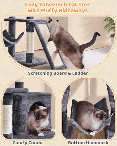 Yaheetech Large Multi-Level Cat Tree, 63 Inches Tall with Sisal-Covered Scratching Posts, Condo, Hammock, Dangling Ball, and Extended Platform for