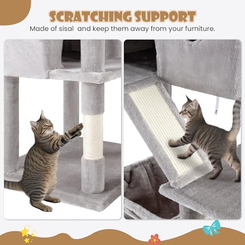 SHA CERLIN 81in Multi-Level Tall Cat Tree Tower for Indoor Kitties/Larger Cat Condo Furniture with Hammock/Cozy Pussycat Perches/Sisal Scratching