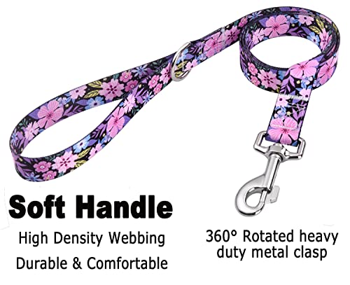 Mihqy Dog Collar and Leash Set with Bohemia Floral Tribal Geometric Patterns - Soft Ethnic Style Collar Adjustable for Small Medium Large Dogs(Pink