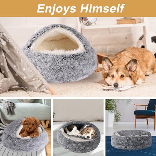 Hooded Dog Bed for Small Dogs, Nest Dog Beds, Washable Cute Cat Cave Bed, Cozy Nook Pet Bed for Dogs or Cats, Anti-Slip Puppy Bed Fits up to 22 lbs