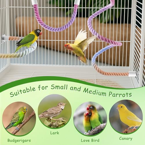 3 Pcs Bird Rope Perches Gradient Color, Bendable Parrot Bird Perch Rope Stand for Cage, Stand Climbing Stand Toy for Cockatiels, Lovebirds, Budgies