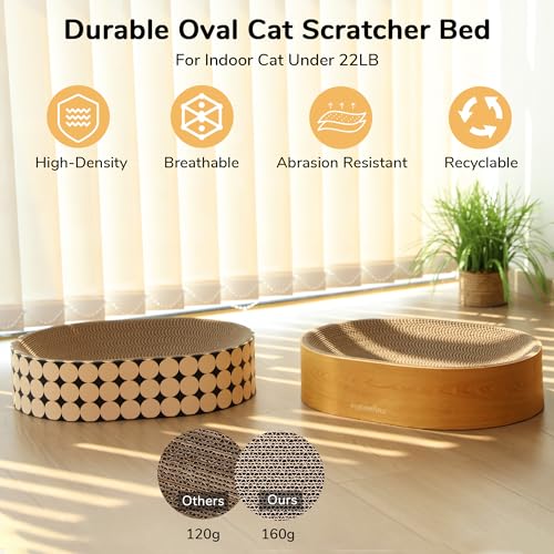 FUKUMARU Cat Scratcher Cardboard Lounge Bed, 2-in-1 Cat Scratch Pad, Oval Cats Scratching Board Indoor, Durable Modern Kitty Scratcher Bowl, Cats