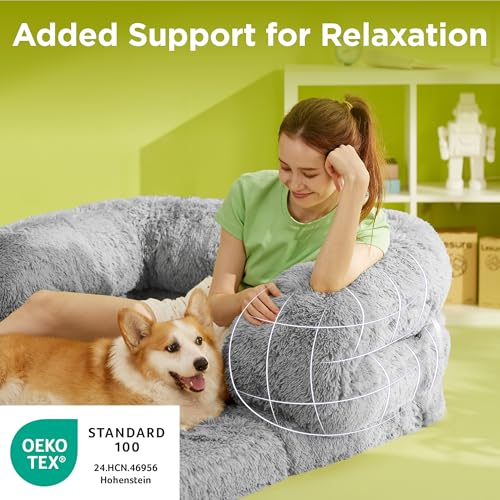 LE SURE Foldable Human Dog Bed - 3 in 1 Flexible Giant Human Dog Bed for Adult People with Supportive Bolster Egg Foam, Waterproof Liner, Calming