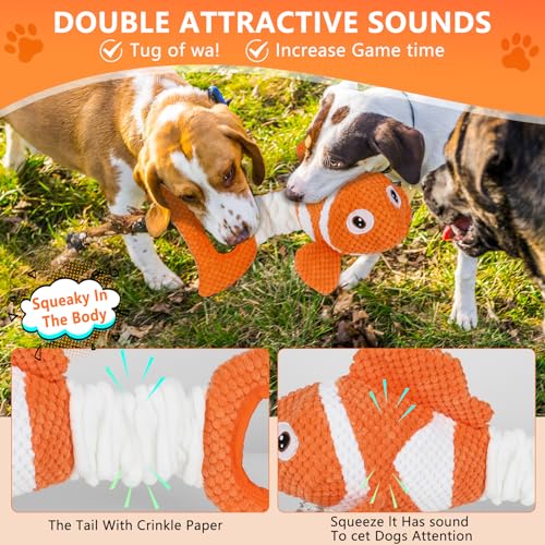 Squeaky Dog Toys, Durability Interactive Tug of War Puppy Toys for Indoor and Outdoor Play - Stuffed Pet Dog Toys with Soft Fabric Suitable for