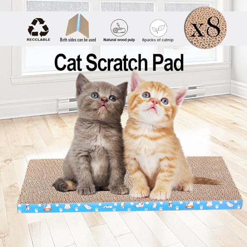 8 Packs in 1 Cat Scratch Pad, Cat Scratcher Cardboard,Reversible,Durable Recyclable Cardboard, Premium Scratch, Suitable for Cats to Rest, Grind
