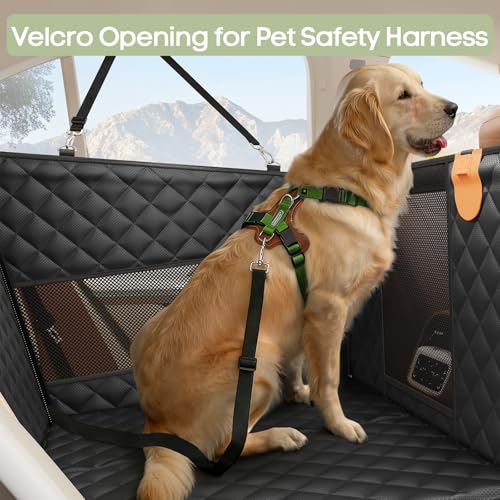 Dog Car Seat for Large Medium Dogs, Back Seat Extender for Pets with Hard Bottom, Strong Support Waterproof Dog Seat Cover with 3 Mesh Windows for