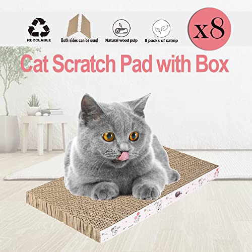 8 Packs in 1 Cat Scratch Pad, Cat Scratcher Cardboard,Reversible,Durable Recyclable Cardboard, Premium Scratch, Suitable for Cats to Rest, Grind