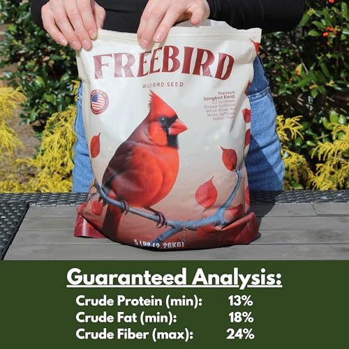 Wild Bird Seed for Outside Feeders by Freebird - Premium Songbird Blend with Sunflower, Safflower, Peanut Pieces, Red Millet and White Millet for
