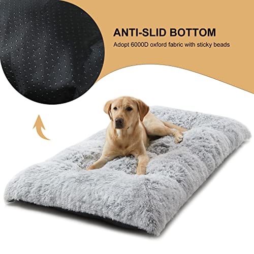 BFPETHOME Dog Beds for Large Dogs, Plush Dog Crate Bed Fluffy Cozy Kennel Pad for Sleeping &Ease Anxiety, Washable Pet Mats with Anti-Slip Bottom for