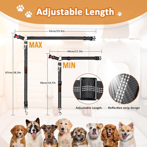 Removable Dog Seat Belt Harness for Car, 3 in 1 Pet Dog Car Seatbelt Leash, Retractable Restraint Secures to Vehicle Headrest & Adjustable Reflective