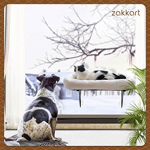 Zakkart Cat Window Perch - 100% Metal Supported from Below - Comes with Warm Spacious Pet Bed - Cat Window Hammock for Large Cats & Kittens - for