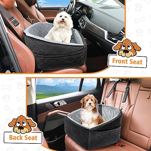 Dog Car Seat for Small Dogs,Detachable Washable Dog Booster Seat Under 30lbs, Pet Car Seat Travel Bed with Storage Pockets and Dog Safety Belt