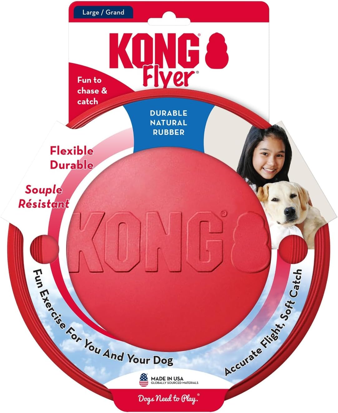 KONG Flyer - Durable Dog Toy for Outdoor Playtime - Natural Rubber Flying Disc, Dog Toy for Fetch - Safer Disc for Healthy Activity - for