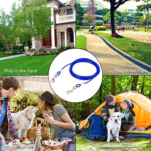 Dog Tie Out Cable and Anti Rust Spiral Stake , 30ft Outside Leash&Chain for Camping and Yard, 16'' Heavy Duty for Medium-Large Dogs Up to 125 lbs