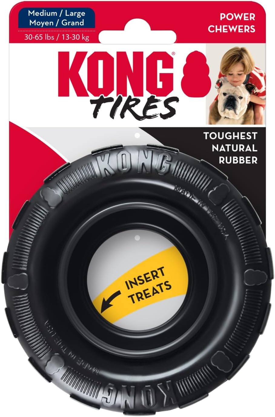 KONG Extreme Tires - KONG's Most Durable Natural Rubber Chew & Fetch Toy - Treat Dispenser Dog Tire Toy - Pet Supplies for Outdoor & Indoor Play