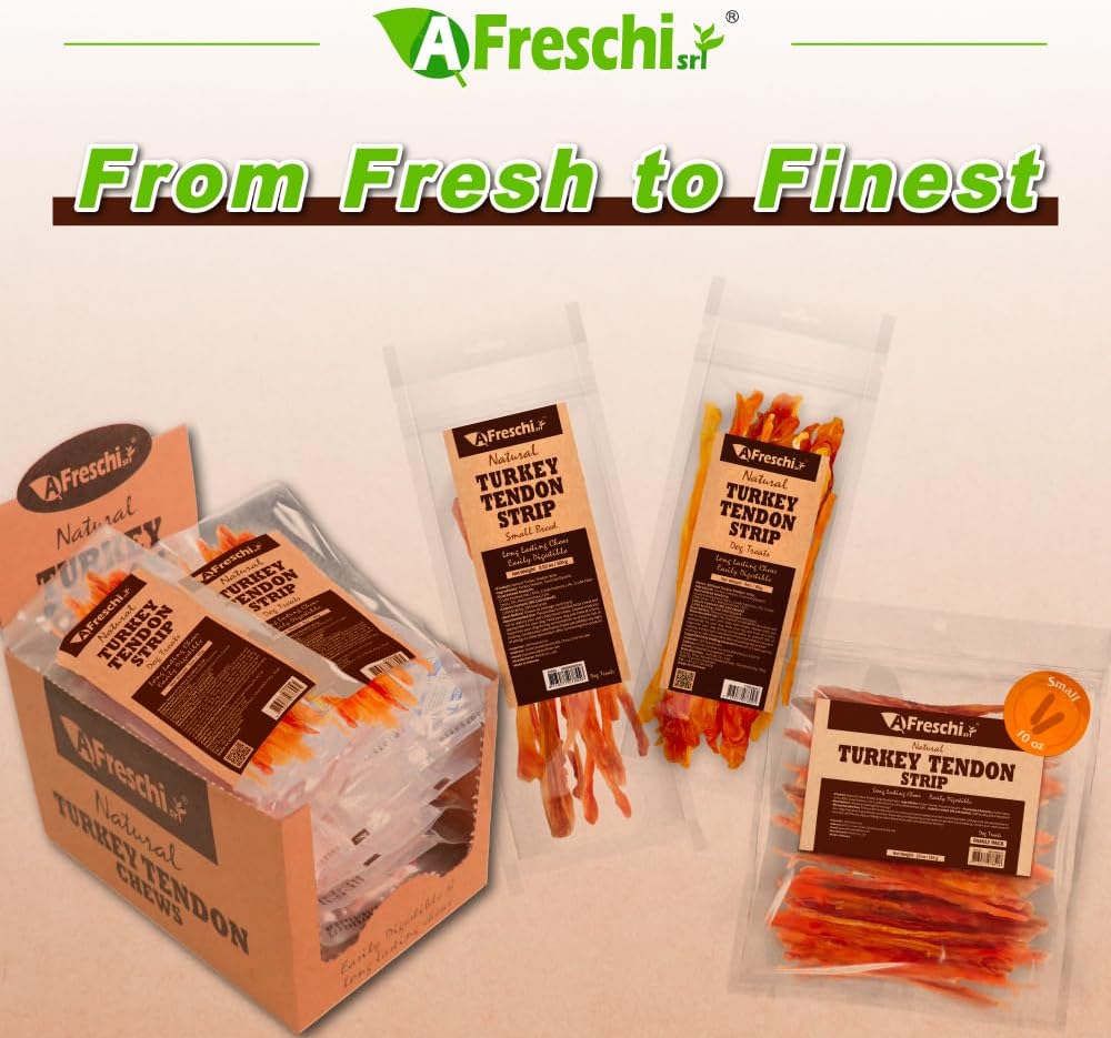 A Freschi srl Turkey Tendons for Dogs, Long-Lasting, Hypoallergenic Rawhide Alternative, Human Grade, Healthy Puppy Chews, Natural Dog Treats for