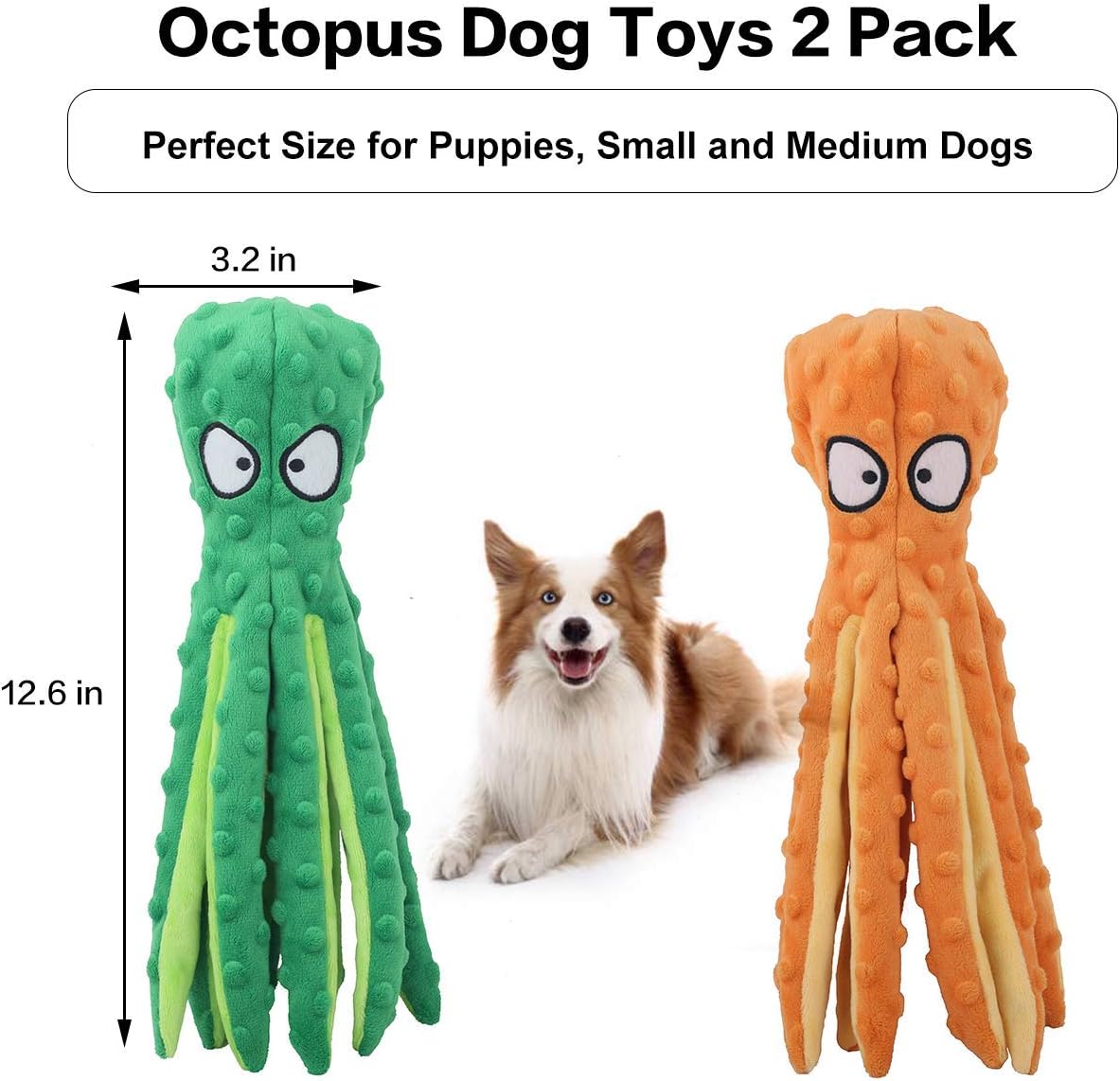 CPYOSN Dog Squeaky Toys Octopus - No Stuffing Crinkle Plush Toys for Puppy Teething, Durable Interactive Chew Toys for Small, Medium and Large Dogs