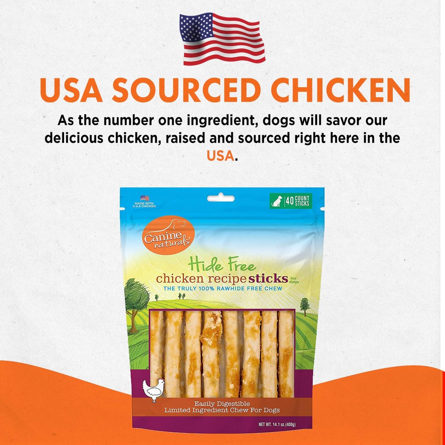Canine Naturals Chicken Recipe Chew - Rawhide Free Dog Treats - Made From USA Raised Chicken - All-Natural and Easily Digestible - 40 Pack of 5 Inch