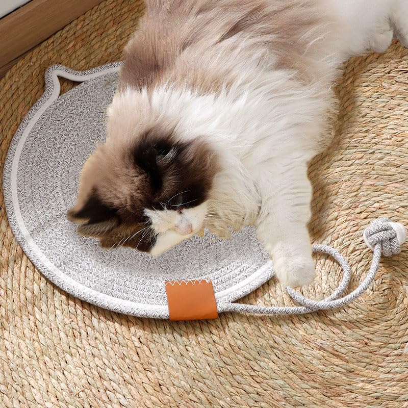Cat Scratcher Mat, Natural Cotton Rope Cat Scratch Pad, 15.7'' Round Horizontal Floor Cat Scratching Pads for Indoor Cats, Cat Furniture Protector