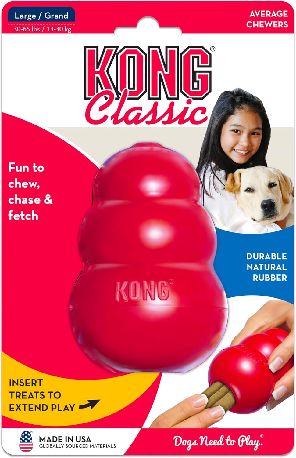 KONG Classic Stuffable Dog Toy - Fetch & Chew Toy for Dogs - Treat-Filling Capabilities & Erratic Bounce for Extended Play Time - Durable Natural