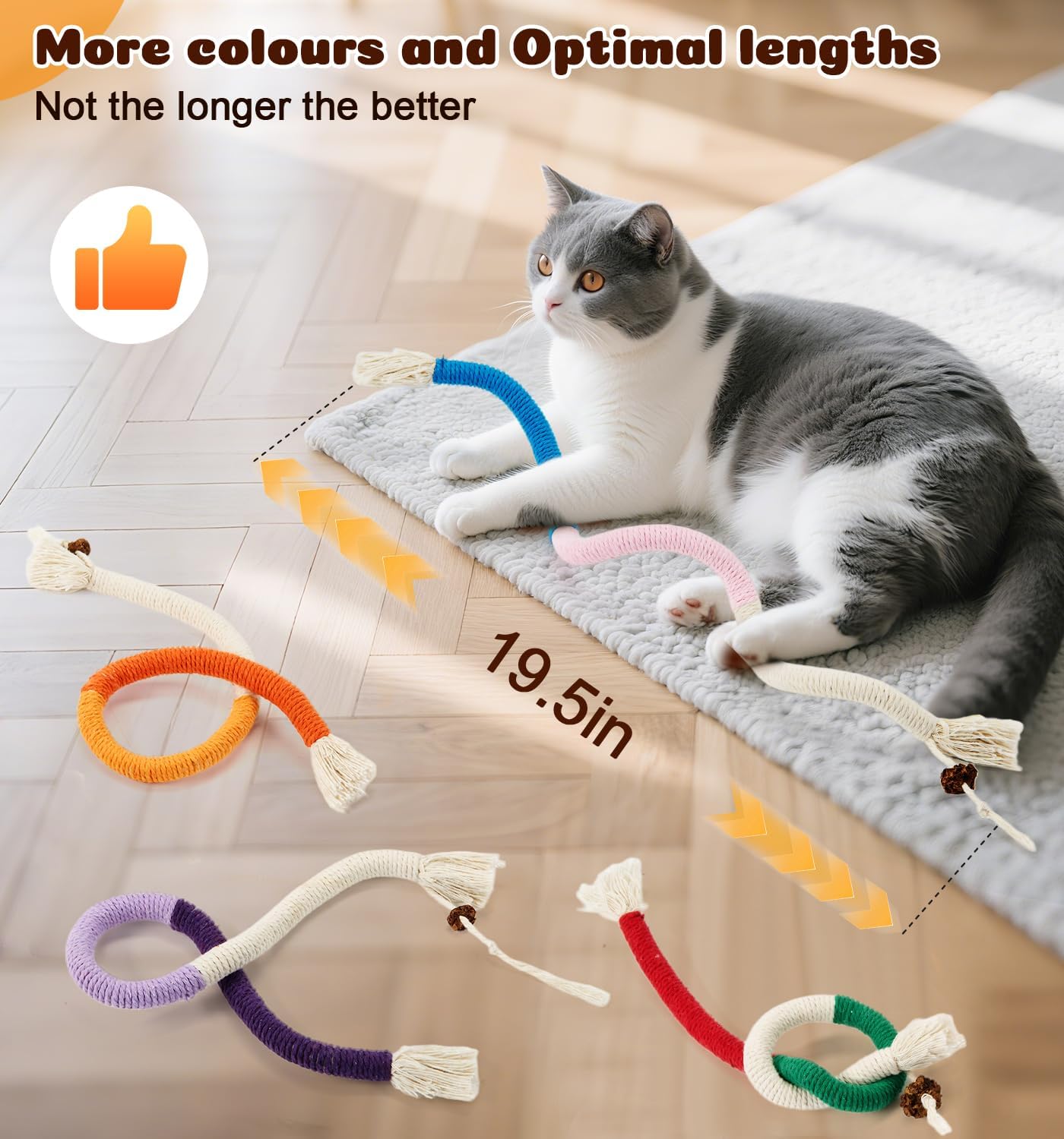 Dgerp Cat Chew Ropes 4Pcs, Cat Toys for Indoor Cats with Refillable Natural Catnip, Safe Teeth Cleaning Chew Toys, Interactive Kitten Nip Toys and