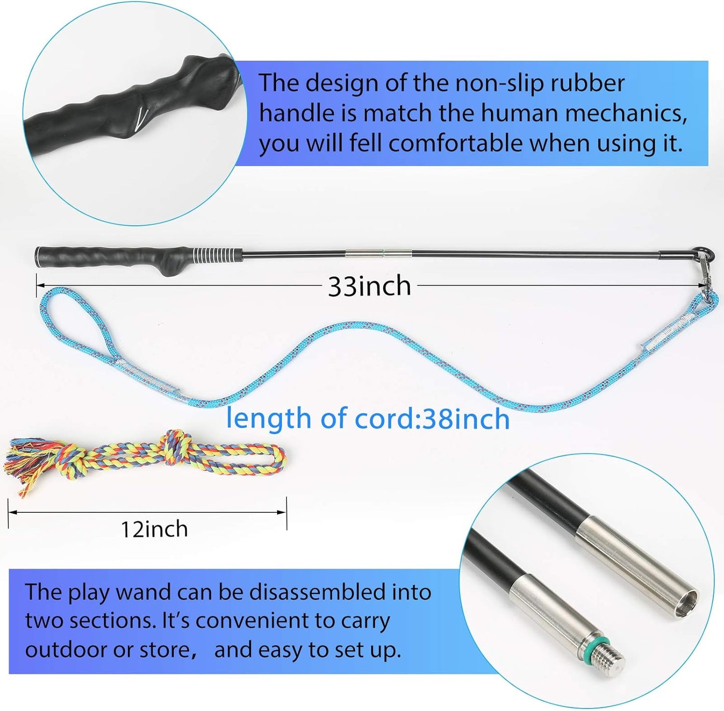 DIBBATU Flirt Pole for Dogs Interactive Dog Toys for Large Medium Small Dogs Chase and Tug of War, Dog Teaser Wand with Lure Chewing Toy for Outdoor