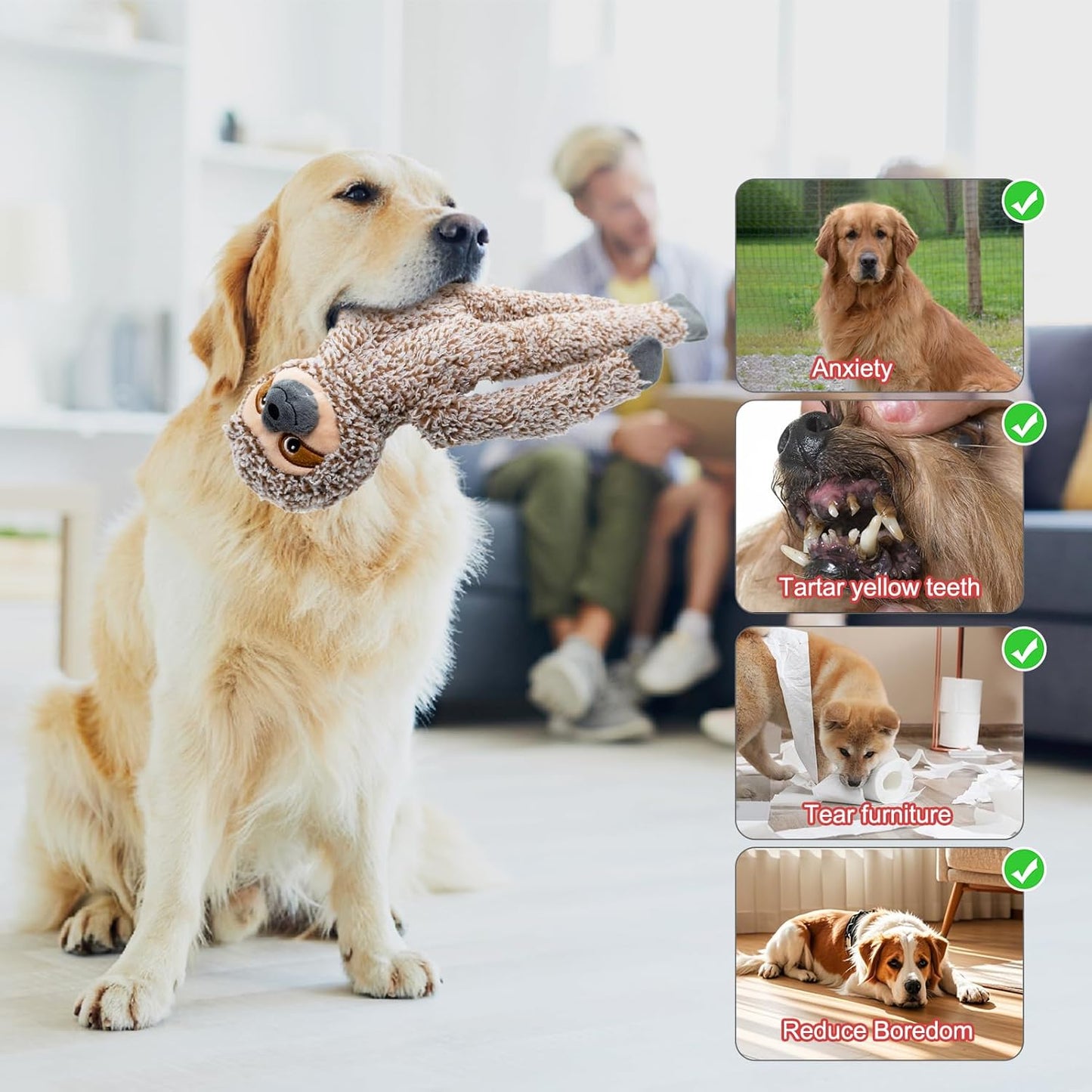 BUYPOW No Stuffing Dog Toys for Large Dogs, 5 Pack Squeaky Crinkle Interactive Dog Animals, Plush Teething Toys to Keep Them Busy, Cute Funny Dogs